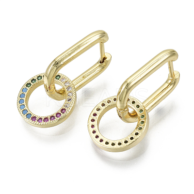Brass Micro Pave Cubic Zirconia Dangle Huggie Hoop Earrings KK-R137-021B-NF-1