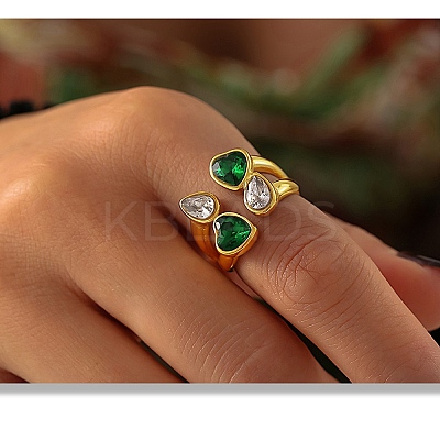 304 Stainless Steel Micro Pave Cubic Zirconia Cuff Rings for Women RJEW-Z086-01G-1
