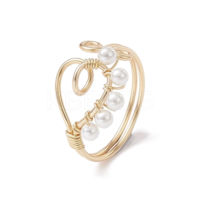 Copper Wire Wrapped Natural Cultured Freshwater Pearl Open Ring RJEW-JR00634-1