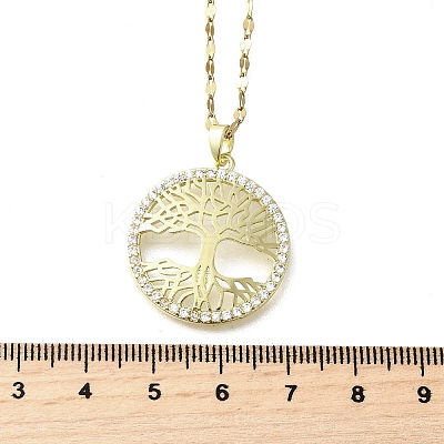 Brass Micro Pave Clear Cubic Zirconia Tree of Life Pendants NJEW-H066-01F-G-1