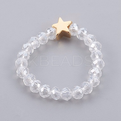 Electroplate Glass Beads Stretch Finger Rings RJEW-JR00238-M-1