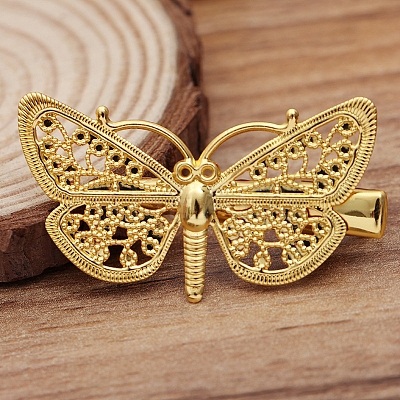 Brass Butterfly with Iron Alligator Hair Clips OHAR-PW0003-158G-1
