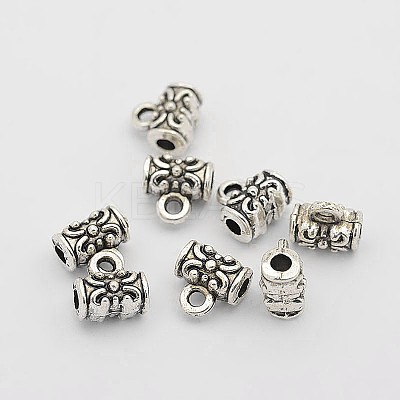 Tibetan Style Alloy Column Carved Flower Bail Beads TIBEB-O004-50-1