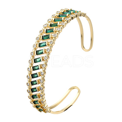 Cubic Zirconia Rectangle Open Cuff Bangle BJEW-N014-025C-1