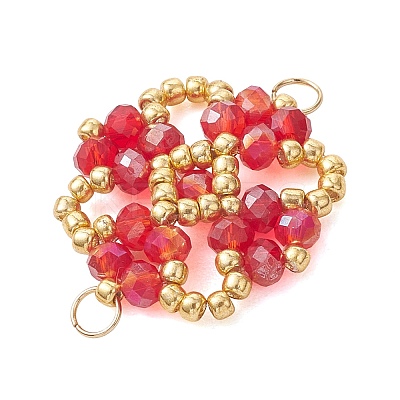 Electroplate Glass Beaded Flower Connector Charms PALLOY-MZ01297-03-1