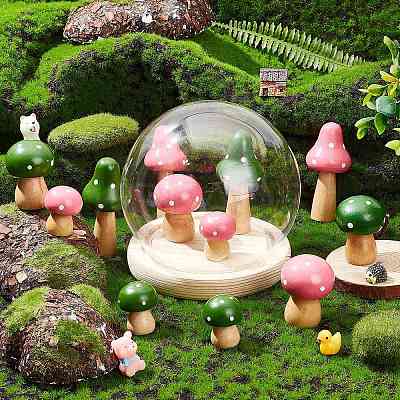 4 Sets 2 Colors Mini Mushroom Wood Display Ornaments AJEW-CP0005-44-1