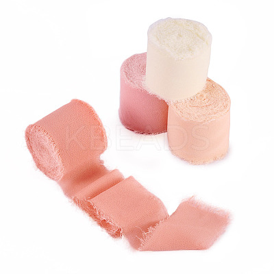 4 Rolls 4 Colors Frayed Polyester Ribbon OCOR-TA0002-87B-1
