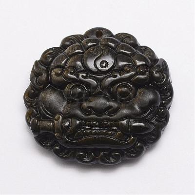 Feng Shui Natural Golden Sheen Obsidian Carven Pendants G-A169-036-1