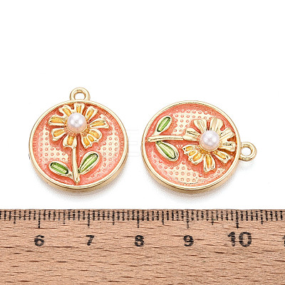 Rack Plating Alloy Enamel and ABS Imitation Pearl Pendants ENAM-T024-84A-G-1
