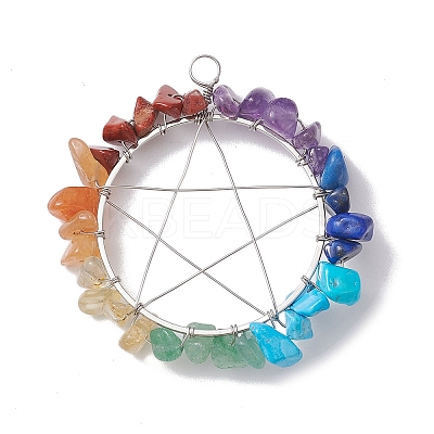 Chakra Gemstone Chips Copper Wire Wrapped Big Pendants PALLOY-JF02553-01-1