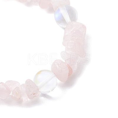 Natural Rose Quartz & Quartz Crystal & Dyed Synthetic Moonstone Beaded Stretch Bracelets for Women BJEW-JB12305-01-1