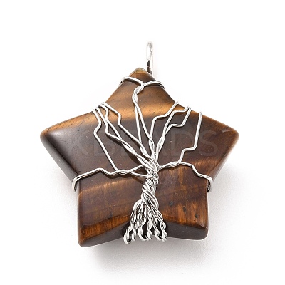 Natural Tiger Eye Pendants G-D458-04P-03-RS-1
