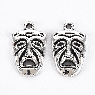 Tibetan Style Alloy Frowning Face Pendants TIBEP-N008-067AS-RS-1