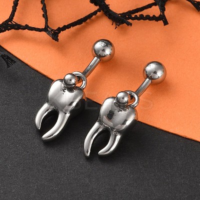 Tooth 316 Surgical Stainless Steel Dangle Belly Button Rings EJEW-G416-13AS-1