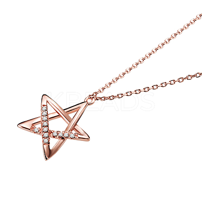 925 Sterling Silver Star Rhinestone Pendant Necklaces TS-N264-RG-1