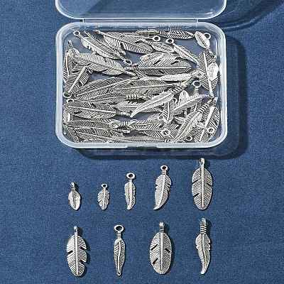60Pcs Tibetan Style Alloy Feather Pendants TIBEP-FS0001-21-1
