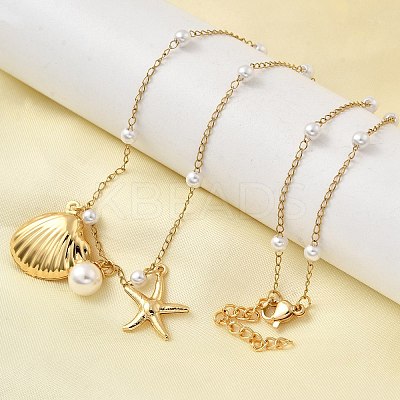 304 Stainless Steel Starfish Shell Shape Pendant Necklaces for Women NJEW-F356-02G-1