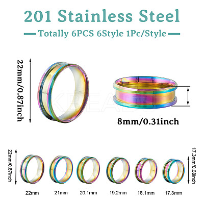 6Pcs 6 Style 201 Stainless Steel Engravable Grooved Finger Rings Set for Women RJEW-YS0001-02-1