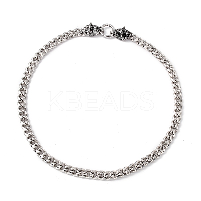 201 Stainless Steel Curb Chains Necklace with Wolf Clasps for Men Women NJEW-E155-07P-1-1
