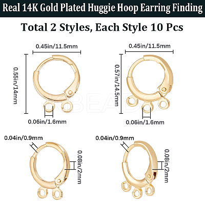 20Pcs 2 Style Brass Huggie Hoop Earring Findings KK-BBC0007-55G-1