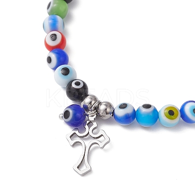 Cross 304 Stainless Steel Charm Bracelets BJEW-JB12262-02-1