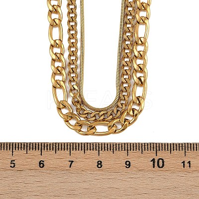 304 Stainless Steel Figaro Chain 3 Layer Necklaces for Women LS-NJEW-A057-02A-G-1
