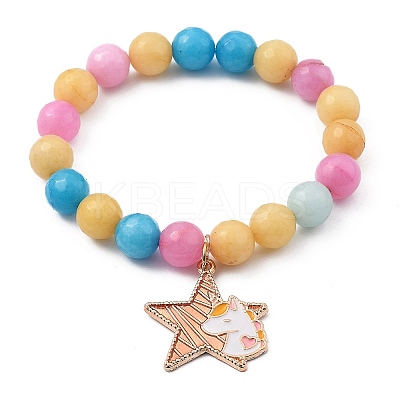 Round Natural White Jade Beaded Stretch Charm Bracelets Sets BJEW-JB05428-1