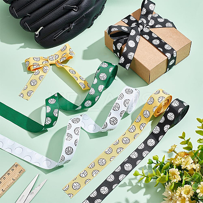 4 Rolls 4 Colors Sport Ball Print Grosgrain Ribbon OCOR-PH0004-07A-1