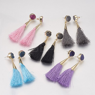 Tassel Dangle Stud Earrings EJEW-I212-A-G-1
