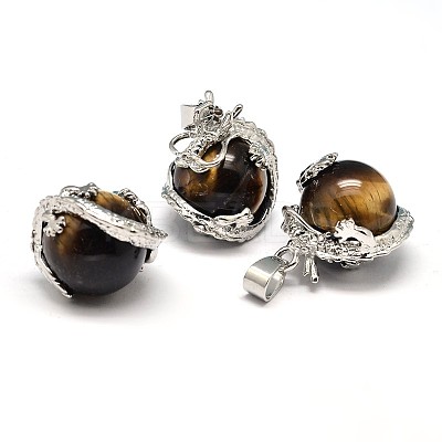Dragon Platinum Plated Brass Natural & Synthetic Mixed Stone Pendants G-F228-04-RS-1