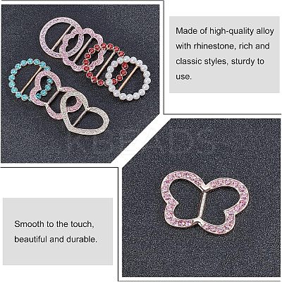 7Pcs Flower & Flat Round & Butterfly & Heart Alloy Rhinestone Buckles JEWB-NB0001-11-1