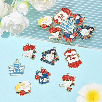 24Pcs 6 Styles Mother's Day Alloy Enamel Pendants FIND-FS0003-90-1