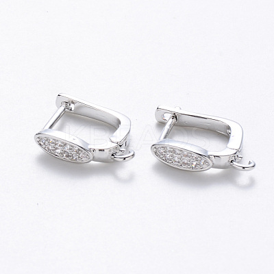 Brass Micro Pave Cubic Zirconia Hoop Earring Findings with Latch Back Closure KK-T048-032P-NF-1