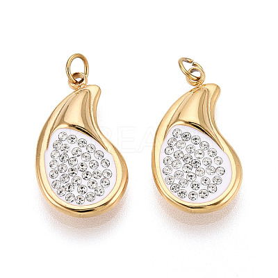 304 Stainless Steel and Handmade Polymer Clay Crystal Rhinestone Pendants STAS-T069-62-1