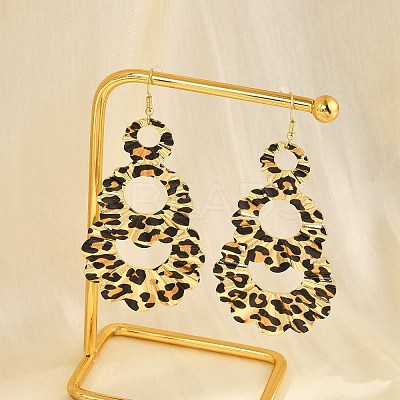 Teardrop Leopard Print Alloy Dangle Earrings for Women LS-EJEW-K304-02G-1