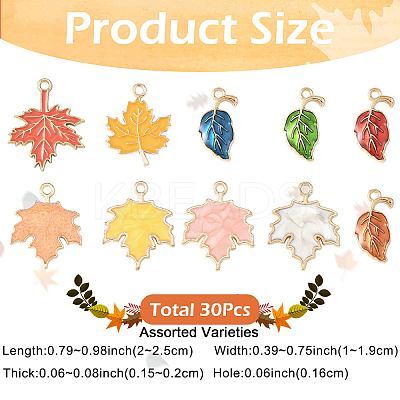 30Pcs 10 Styles Autumn Theme Zinc Alloy Pendants ENAM-YW0006-94-1