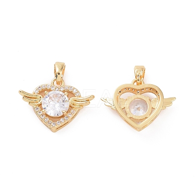 Brass Micro Pave Clear Cubic Zirconia Pendants KK-E068-VC447-1