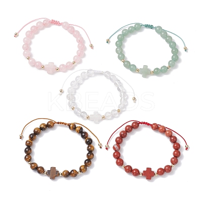 Natural Mixed Gemstone Beaded Braided Bead Bracelets for Women BJEW-JB12212-1
