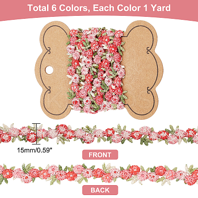 6 Yards 6 Colors Flower Polyester Embroidery Lace Ribbon OCOR-PH0002-17-1