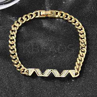Brass Micro Pave Clear Cubic Zirconia Link Bracelets BJEW-F498-03A-G-1