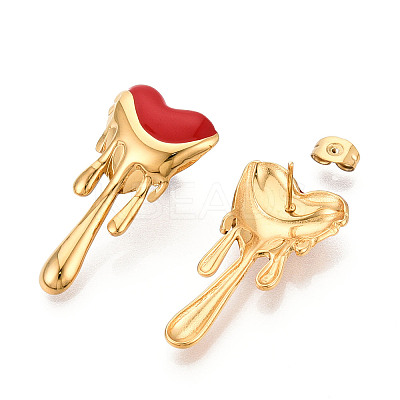 Heart 304 Stainless Steel Enamel Stud Earrings EJEW-T047-26G-A-1