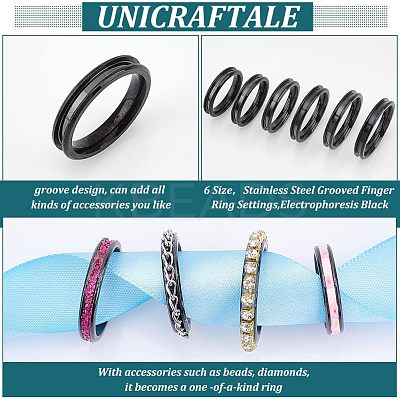 18pcs 6 Style 304 Stainless Steel Grooved Finger Ring Settings STAS-UN0040-58-1