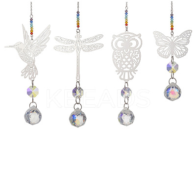 4Pcs Glass Teardrop Hanging Suncatchers HJEW-JM04654-1