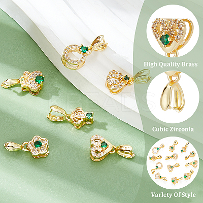 12Pcs 6 Style Brass Micro Pave Green Cubic Zirconia Ice Pick Pinch Bails Pendants KK-PH0004-81-1