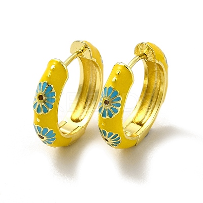 Daisy Flower Enamel Hoop Earrings EJEW-H091-02G-1
