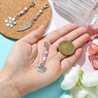 Flower/Crown/Wing Alloy & Glass Pendant Decorations HJEW-YW00005-1