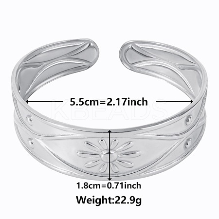 Stylish European and American Flower 304 Stainless Steel Cuff Bangles for Women WA6285-1-1