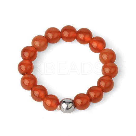 4MM Round Natural Red Agate Beaded Stretch Rings VM0712-7-1