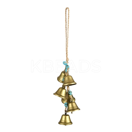 Iron Bell & Synthetic Turquoise Skull Pendant Decoration HJEW-JM00991-A-1