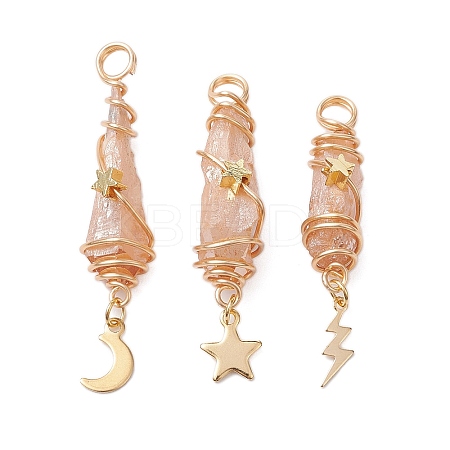 3Pcs 3 Styles Electroplated Natural Quartz Crystal Nuggets Copper Wire Wrapped Pendants PALLOY-JF03126-1